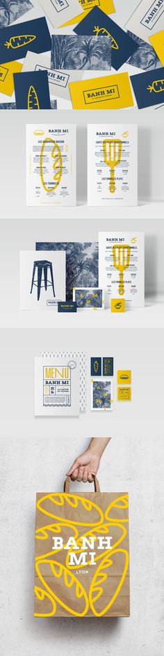 a bunch of yellow and blue business cards on top of each other with different designs