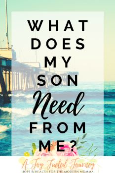 the words what does my son need from me? are in front of a pier