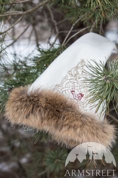 Warm Viking Woolen Winter Hat with Embroidery and Fur Trimming for sale. Available in: ivory wool :: by medieval store ArmStreet White Fur Felt Winter Hat, White Fur Felt Hat For Winter, White Embroidered Beanie Hat, Santa Costumes, 1920s Hats, Medieval Hats, Medieval Festival, Embroidery Hat, Woolen Hat