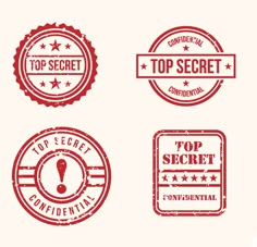 four red stamps with the words top secret, top secret and presidential written on them