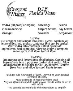 a poem written in black and white with the words, crescented wishes florida water