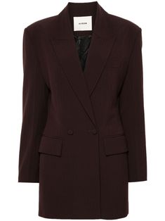 bordeaux red peak lapels long sleeves with buttoned cuffs fabric-covered buttons chest welt pocket two front flap pockets straight hem full lining double-breasted button fastening Yoko London, City Dress, Chanel 2, Iconic Bags, Fabric Covered Button, Summer Beach Wear, Luxury Clothing, Ballet Flat Shoes, Ski Wear