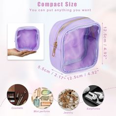 the cosmetic bag is purple and has zippers on each side, which can be used to store makeup