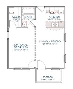 the floor plan for a small house with two bathrooms and an attached bathroom area,