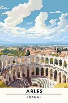 an illustration of the roman colossion in arles, france with clouds above it