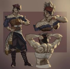 three different poses of the same character