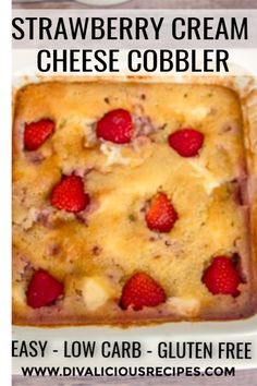 strawberry cream cheese cobbler with text overlay