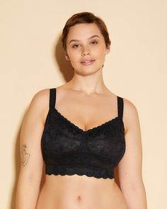 Wireless bralette designed for those with fuller busts paired with smaller bands. Soft, stretch scalloped lace that lays flat. Non-padded cups lined with power mesh for support. Pull-on style with a supportive band under bust. Sweetheart neckline with adjustable straps. Hand wash cold, do not dry in dryer. Cosabella: Women's Bras and Underwear. Never Say Never, Black Bralette, Womens Bras, Scalloped Lace, Beauty Collection, Lace Bralette, Bra Sizes, Signature Style, Bralette