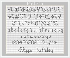 a cross stitch pattern with the words happy birthday written in cursive font and numbers