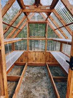 Upper and lower shelves will give plenty of space for all your planting, pots and tools! Plant your starts right below in your garden beds that come included with every greenhouse! Diy Greenhouse Inside, Heating Greenhouse With Wood Stove, Green House Storage Ideas, Greenhouse Against House, Interior Greenhouse Design, Greenhouse On A Budget, Greenhouse And Garden Layout, Green House Interiors, Small Greenhouse Layout