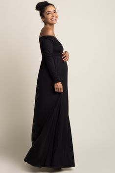 Petite Black Solid Off Shoulder Maternity Maxi Dress Off-shoulder Maternity Maxi Dress, Flowy Long Sleeve Maternity Dress, Flowy Long Sleeve Maternity Maxi Dress, Flowy Long Sleeve Maxi Dress For Maternity, Maternity Maxi Dress With Ruched Detail, Ruched Maxi Maternity Dress, Maternity Long Sleeve Ruched Dress, Long Sleeve Ruched Maternity Dress, Ruched Long Sleeve Maternity Dress