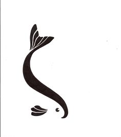 a black and white drawing of a fish with its tail curled in the shape of a wave