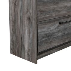 a gray wooden dresser with two drawers