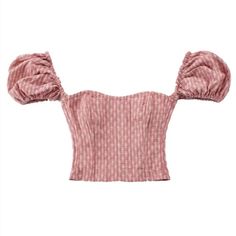 Sweet Puff Sleeve Crop Top by Le Palais Vintage Fitted Cotton Puff Sleeve Top With Lantern Sleeves, Fitted Cotton Puff Sleeve Lantern Top, Fitted Pink Padded Blouse Top, Fitted Pink Padded Blouse, Fitted Pink Padded Top, Pink Puff Sleeve Tops For Fall, Fitted Cotton Top With Lantern Sleeves, Fitted Cotton Tops With Lantern Sleeves, Pink Tops With Puff Gathered Sleeves