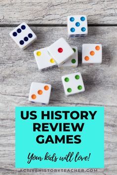 several dices with the words us history review games