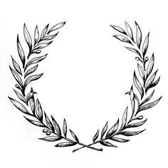 a black and white drawing of a laurel wreath