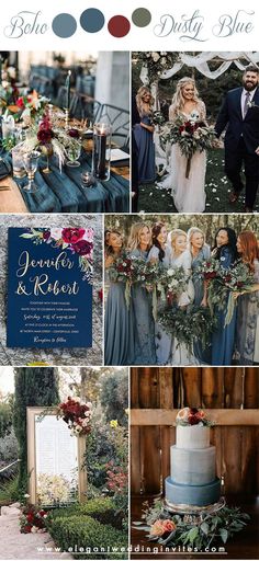 Gorgeous Color Combos to Consider for Your Fall Weddings Dusty Blue And Blush Wedding, Blue Fall Wedding, Slate Blue Wedding, Blue And Blush Wedding, Fall Wedding Color Schemes, Acrylic Wedding Invitation, Wedding Color Pallet, Wedding Color Combos, Maroon Wedding