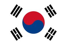 the flag of south korea with four black stripes on it's sides and one red, white, and blue circle in the middle