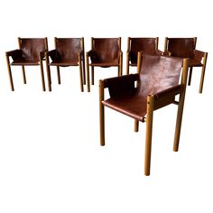 Wonderful vintage dining chairs by Ibisco dating to the 1970s. Solid beech wood frames with new hide leather sling seats. Minimalist and unique. Sling Dining Chair, Vintage Dining Room Chairs, Bamboo Dining Chairs, 1970s Home, Vintage Dining Room, Italian Dining, Vintage Dining Chairs, 4 Dining Chairs, Dining Room Chairs Modern