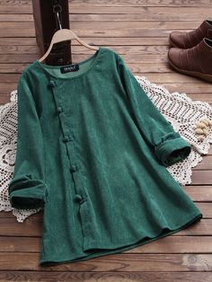 Tunik Linen, Woman Blouse Casual, Corduroy Blouse, Cotton Tops Designs, Projek Menjahit, Women Tunic, Tunic Designs, Vintage Corduroy, Fashion Tops Blouse