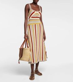 Vitali Stripe Crochet Midi Dress in Multicoloured - Zimmermann | Mytheresa Chic Summer Crochet Cotton Dress, Summer Striped Midi Beach Dress, Striped Summer Midi Dress For Beach, Chic Cotton Midi Dress For Beach Season, Striped Sundress Midi Dress For Vacation, Cotton Midi Dress For Beach Season, Striped Sundress For The Beach, Striped Sundress Midi Dress For Daywear, Beachwear Midi Dress For Summer Outings