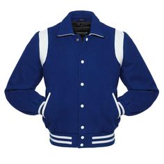 Horizon Blue Varsity Jacket Biker Shirts Women, Spiked Leather Jacket, Racer Jackets, Varsity Jacket Women, Varsity Letterman Jackets, Cafe Racer Jacket, College Jackets, Leather Blazer Jacket, Biker Shirts