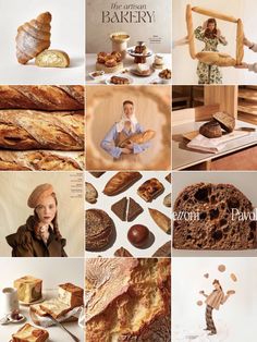 a collage of breads, pastries, and other items from the bakery