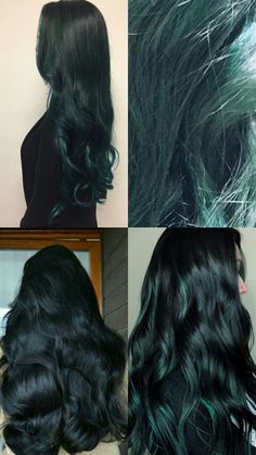 Dark Green Hair Dye, Hair Color Styles, Dark Green Hair, Hair Streaks, Dye Colors