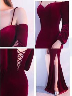 Dresses Burgundy, Burgundy Evening Dress, Split Prom Dresses, Burgundy Velvet, Fairytale Dress, Beauty Dress, Evening Party Dress, Dresses Formal