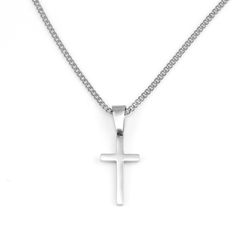 "*Cross Necklace for men is Highly polished shiny both sides surface simple and classic design pendant with 2mm chain. *Black, Siver Cross Necklace for men, cross pendant with chain High Quality 316L Stainless Steel is Commonly used for jewelry because it will not oxidize or turn black with only minimal maintenance. *Cross Pendant size Black and Silver : Length - 0.82\"(21mm), Width - 0.43\"(11mm). *Cross Chain size : Length - 16\", 18\", 20\", 22\",24\", 26\" Width - 2mm. Six different lengths Spiritual Stainless Steel Necklaces For Father's Day, Spiritual Stainless Steel Necklace For Father's Day, Silver Cross Necklace With Curb Chain For Gift, Classic Box Chain Necklace For Father's Day, Elegant Father's Day Necklaces, Stainless Steel Cross Necklace With Curb Chain, Cross Necklace Men, Small Cross Necklace, Black Cross Necklace