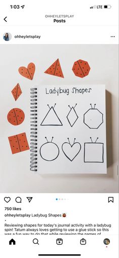 an image of ladybug shapes on a notepad with the text ladybug shapes