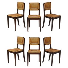 set of six chairs with woven seats