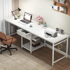 Tribesigns 79 Inch Extra Long Desk, Double Desk with 2 Drawers, Two Person Desk Long Computer Desk,Writing Study Desk Image 1 Extra Long Desk, Long Study Table, Long Office Desk, Long Computer Desk, Two Person Desk, Large Office Desk, Double Desk, Study Table Designs, Long Desk