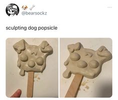 two pictures of dog popsicles with icing on them, one has a bone and the other has bones