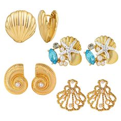 PRICES MAY VARY. Uniquely Symbolize: Uniquely Symbolize：These shell stud bring the beauty of the beach and ocean. These shell stud earrings with uniquely design bring you the joy of nature.The summer earring symbolize the beauty of summer. Hight-quality Material: Made from 316L Stainless steel and hight-quality brass, colorfast, and not easily faded since it is vacuum plated and highly polished. Package Includes:4 pcs of seashell earrings.Pearl Ocean starfish, Scallop, shell and Conch bring you Ocean Starfish, Clip On Earring, Seashell Earrings, Gold Earrings For Women, Scallop Shell, Gold Clips, Summer Earring, Earrings Pearl, Birthstone Gifts