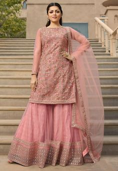 drashti dhami pink net heavy embroidered palazzo style suit 3802 Designer Suits Online, Kurta Lehenga, Look Festival, Gaun Fashion, Lehenga Style, Utsav Fashion, Indian Gowns, Designer Party Wear Dresses, Party Wear Indian Dresses