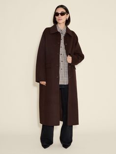 Felsa Wool Coat Dk. Brown - Holzweiler Brown Wool Coat With Lapel Collar And Concealed Placket, Oversized Long Wool Coat With Pockets, Oversized Brown Sweater Coat For Work, Brown Wool Coat With Concealed Placket For Winter, Oversized Wool Coat With Double Button And Lapel Collar, Brown Wool Sweater Coat With Pockets, Oversized Wool Coat With Hidden Buttons, Oversized Brown Wool Coat For Fall, Oversized Wool Coat With Hidden Button Closure