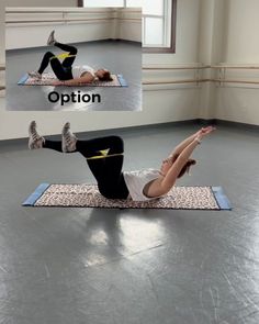 a woman doing an exercise on a mat with the caption option to do this