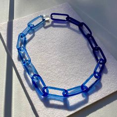 Small Oval Choker in Cobalt Blue Ombre Jewelry Jane D'Arensbourg Formal Blue Glass Jewelry, Modern Blue Necklace, Modern Blue Oval Necklace, Sculptural Jewelry, Sculptural Object, Light Energy, Blue Ombre, Functional Art, Glass Jewelry