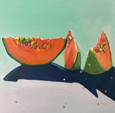 a painting of three slices of watermelon