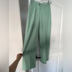 Bershka High Rise Wide Leg Tailored Pants In Beige, Size 4 New With Tags Never Worn, Originally Purchased From Asos Spring Stretch Full-length Pantsuit, Spring Stretch Full Length Pantsuit, Stretch High Waist Pantsuit For Spring, Green Straight Leg Dress Pants For Summer, Summer Green Straight Leg Dress Pants, Green Full Length Workwear Bottoms, Chic Cotton Pantsuit For Spring, Green Spring Dress Pants, Full Length Summer Pantsuit For Workwear