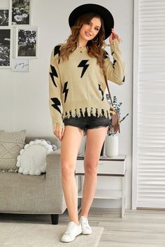 Flash Print Round Neck Sweater