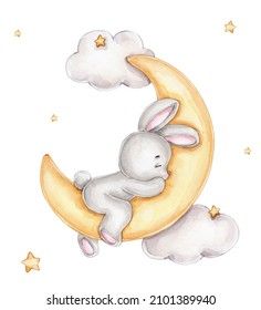 a white rabbit is sleeping on the moon