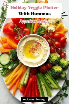 Holiday Veggie Platter With Hummus Festive Veggie Platter, Party Potluck Ideas, Holiday Party Potluck, Hummus Appetizers, Cheesy Spinach Artichoke Dip, Hummus Platter, Holiday Potluck, Veggie Platter, Potluck Ideas