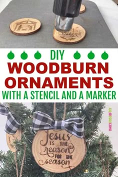 diy woodburn ornaments with a stencil and a marker are perfect for christmas