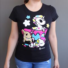 Brand New Authentic Tokidoki T-Shirt. Comes With Original Tags And Packaging. 100% Cotton Playful Cotton T-shirt With Unicorn Print, Casual Multicolor Unicorn Print T-shirt, Casual Multicolor Unicorn Print Top, Playful Multicolor Unicorn Print T-shirt, Casual White T-shirt With Unicorn Print, Painted Ponies, Wrestling Shirts, Womens Denim Shirt, Painted Pony