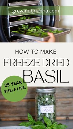 the freeze dried basil is in a glass jar