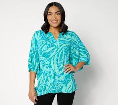 Ready to slay summer? Vacay or staycay, you'll look cool, calm, and collected when balmy breezes blow with this flirty floral poncho-style top. From Belle by Kim Gravel. Flowy Breezy Top For The Beach, Flowy Floral Print Top For Beach Cover-up, Flowy Breezy Blouse For Vacation, Flowy Casual Tops For Beach Cover-up, Casual Flowy Tops For Beach Cover-up, Flowy Tunic Tops For Vacation, Breezy Flowy Top For Beach Cover-up, Flowy Breezy Top For Beach Cover-up, V-neck Top With Tropical Print For Beach Season