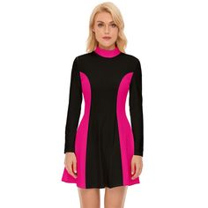 Immerse yourself in the timeless allure of our 60s Dress Style with this captivating Pink and Black Mod Dress. A true GOGO Dress, this piece seamlessly captures the essence of 60s fashion with its striking Black and Pink color block design. Expertly crafted from sumptuous 100% polyester velour material, this Retro Dress not only pays homage to the iconic era but also ensures a comfortable and stylish fit for the contemporary wearer. The turtle neckline and princess-style bodice add a touch of so Retro Long Sleeve Dress For Night Out, Retro Stretch Mini Dress, Mod Long Sleeve Mini Dress For Party, Retro Black Knee-length Mini Dress, Black Retro Knee-length Mini Dress, Black Long Sleeve Retro Dress, Fitted Black Spring Swim Dress, Fitted Black Swim Dress For Spring, Retro Fitted Mini Dress For Night Out