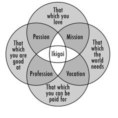 a venn diagram with the words that which you love, mission, and reason